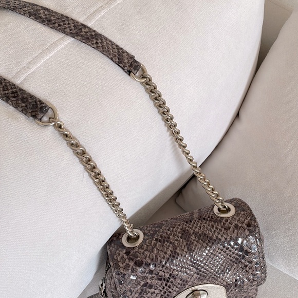 Vintage Grey Snakeskin Suede / Sheen Chain Crossbody with Nickel Hardware - Picture 3 of 7